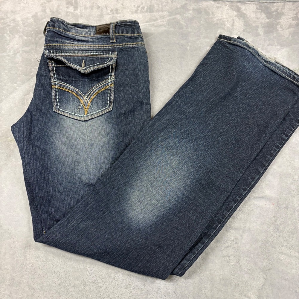 Royal Blue Womens 17x39 Bootcut Jeans Dark Wash Embroidered Flap Pocket